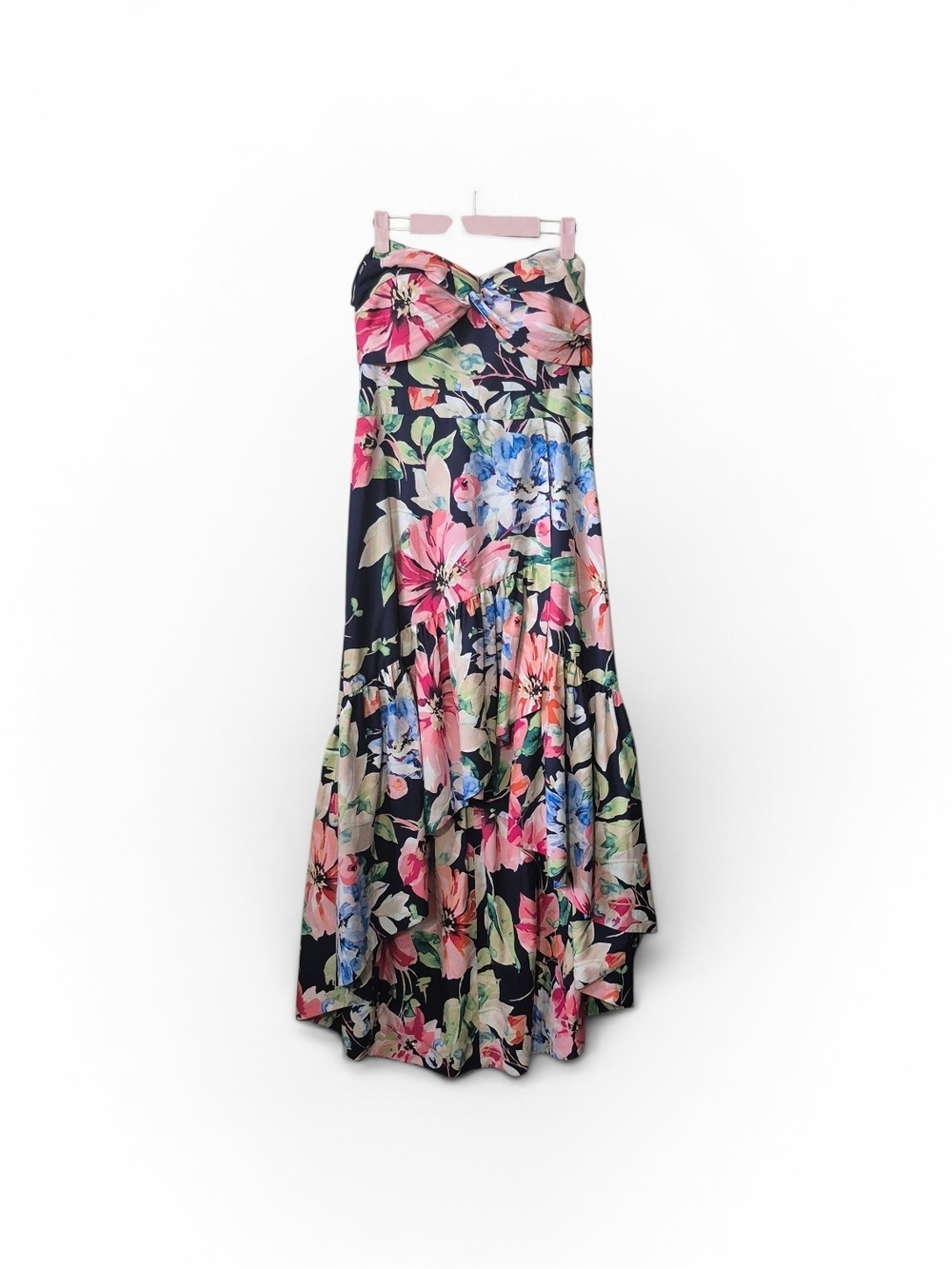Eliza J Navy Floral Strapless High Low Dress - Size 12